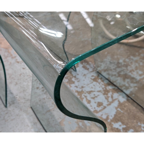 379 - GLASS SIDE TABLES, a pair, each 51cm x 40cm D x 57cm H. (2)