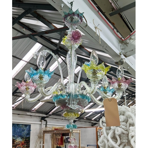 388 - MURANO GLASS CHANDELIER, 74cm drop, six branch.