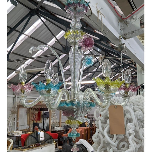 388 - MURANO GLASS CHANDELIER, 74cm drop, six branch.