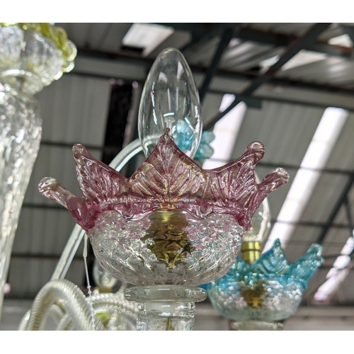 388 - MURANO GLASS CHANDELIER, 74cm drop, six branch.