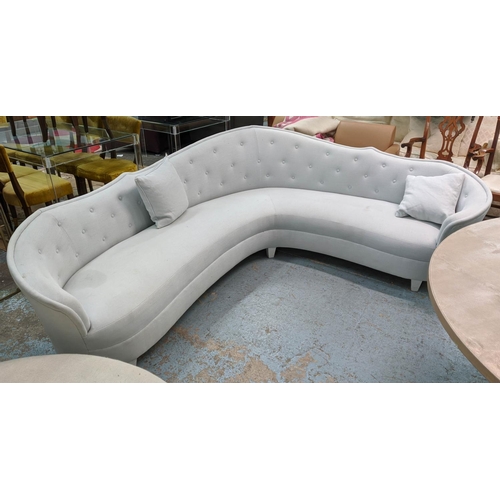 393 - CORNER SOFA, 215cm x 250cm x 92cm, vintage mid century, in a later De La Cuona upholstery.