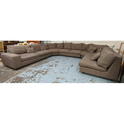 353 - FAMA SECTIONAL SOFA, 340cm x 420cm x 260cm, brown fabric upholstered.