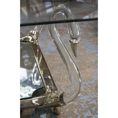 441 - SWAN LOW TABLE, 43cm H x 110 W x 110cm D, lucite and brass, with concave glass top and mirrored unde... 