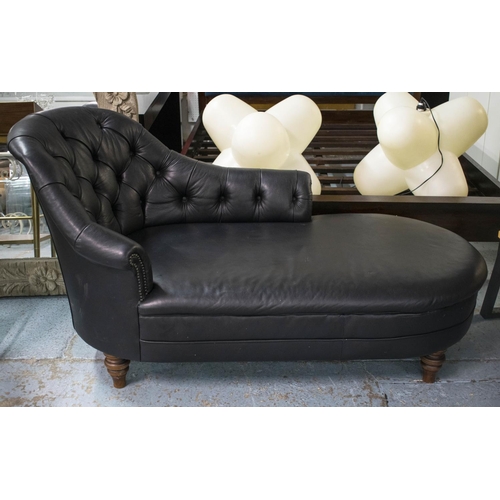 442 - CHAISE LONGUE, 88cm H x 169cm x 85cm, black leather.