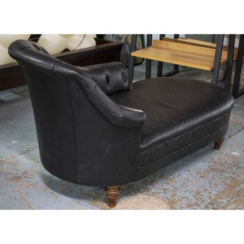442 - CHAISE LONGUE, 88cm H x 169cm x 85cm, black leather.