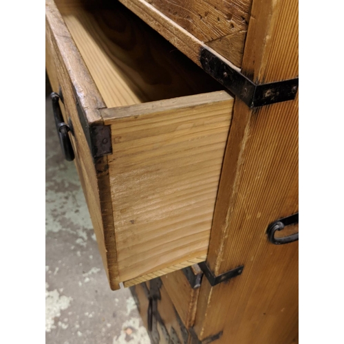 299 - JAPANESE TANSU, 89cm W x 40cm D x 103cm H, late 19th century firwood and iron bound with six drawers... 