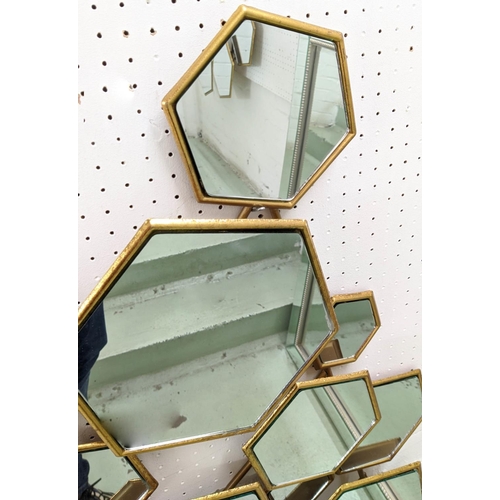 542 - BUBBLE WALL MIRRORS, a pair, 118cm x 62cm, Contemporary hexagonal bubble design. (2)