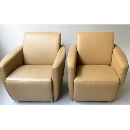 435 - DAVISON HIGHLEY CLUB ARMCHAIRS, a pair, 81cm W, in safari brown leather. (2)