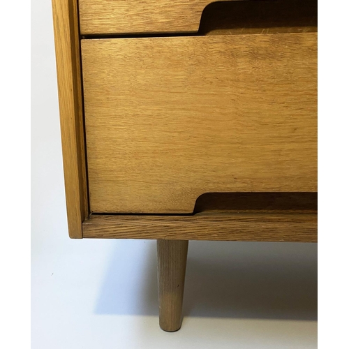 438 - CHEST, 76cm W x 46cm D x 76cm H, mid 20th century oak, with three long drawers and turned tapering s... 