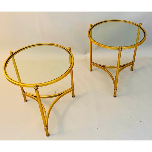 409 - MAISON BAGUES STYLE SIDE TABLES, a pair, 45cm x 43cm, gilt metal and glass. (2)