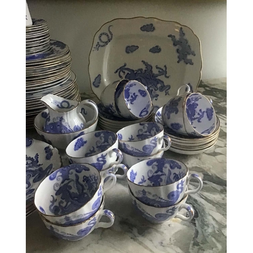 182 - DINNER SERVICE, English, fine bone China, Royal Worcester, Blue Dragon pattern, 12 place, 5 piece, a... 