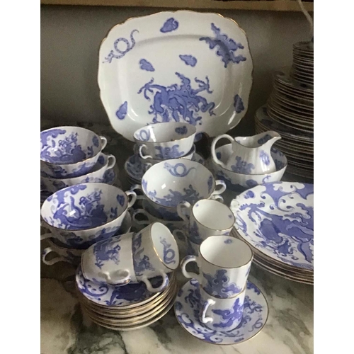 182 - DINNER SERVICE, English, fine bone China, Royal Worcester, Blue Dragon pattern, 12 place, 5 piece, a... 