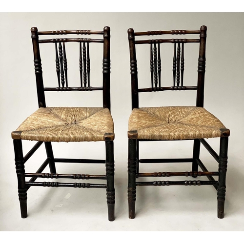 184 - REGENCY SIDE CHAIRS, a pair, early 19th century English ash and elm with rush seats. (2)
