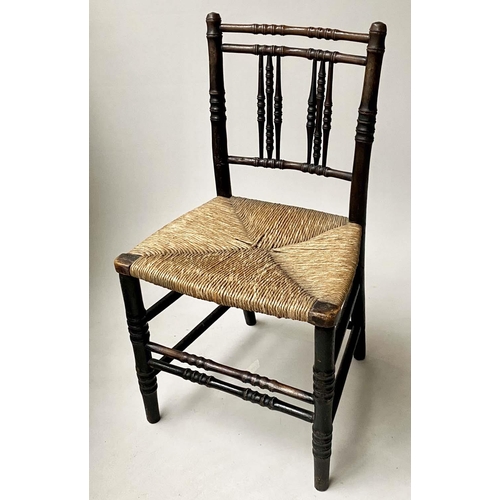 184 - REGENCY SIDE CHAIRS, a pair, early 19th century English ash and elm with rush seats. (2)