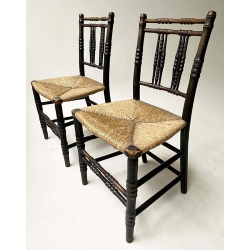184 - REGENCY SIDE CHAIRS, a pair, early 19th century English ash and elm with rush seats. (2)