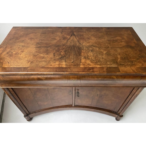 185 - BIEDERMEIER SIDE CABINET, 113cm W x 58cm D x 90cm H, early 19th century figured walnut, with shaped ... 