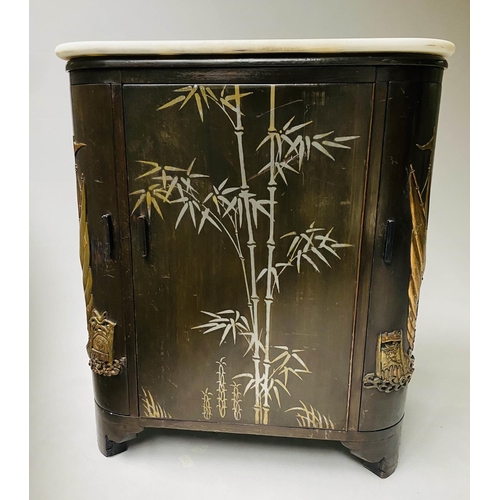 187 - CHINESE COCKTAIL CABINET, early 20th century Chinese export, lacquer and silver metal bamboo tree in... 
