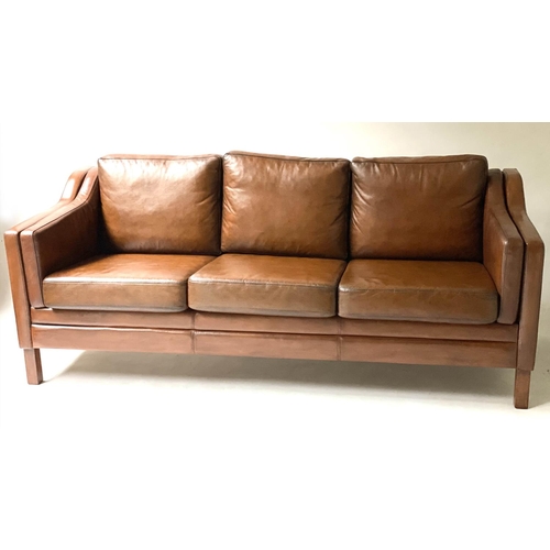 192 - DANISH SOFA, 1970's, mid brown leather three seater, 185cm W.