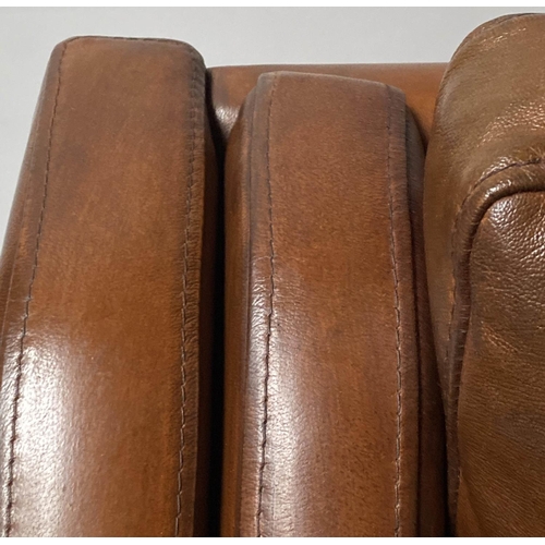 192 - DANISH SOFA, 1970's, mid brown leather three seater, 185cm W.