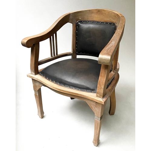 194 - DESK CHAIR, 64cm W, Secessionist style, aged mahogany, with arched back and studded leather seat.