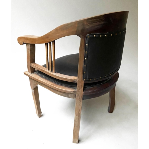 194 - DESK CHAIR, 64cm W, Secessionist style, aged mahogany, with arched back and studded leather seat.