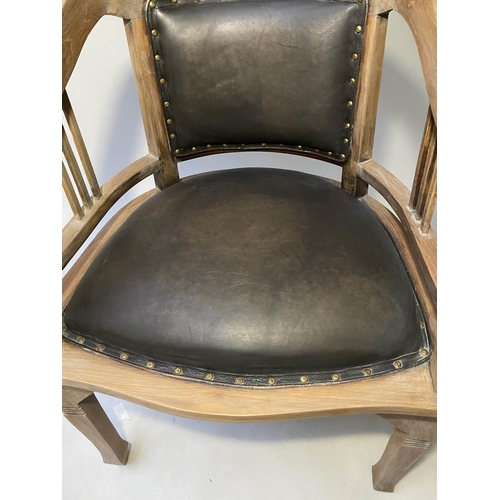 194 - DESK CHAIR, 64cm W, Secessionist style, aged mahogany, with arched back and studded leather seat.
