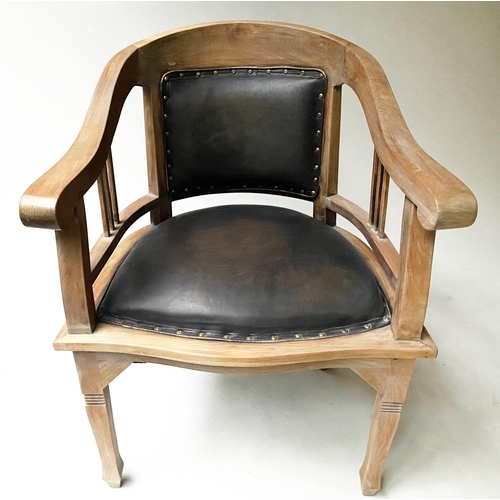 194 - DESK CHAIR, 64cm W, Secessionist style, aged mahogany, with arched back and studded leather seat.