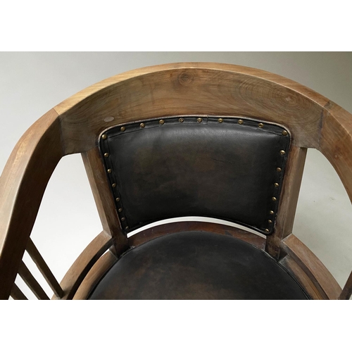 194 - DESK CHAIR, 64cm W, Secessionist style, aged mahogany, with arched back and studded leather seat.