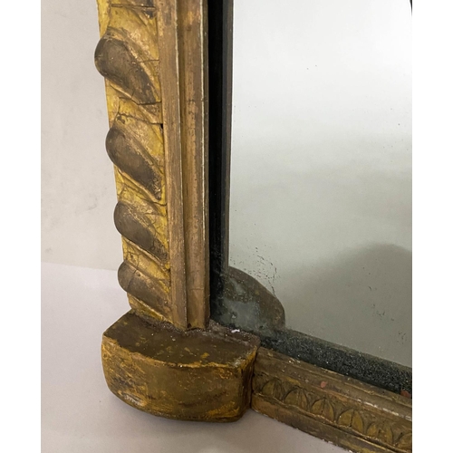 196 - OVERMANTEL MIRROR, 178cm H x 102cm W, Victorian giltwood arched rectangular frame, with shield crest... 