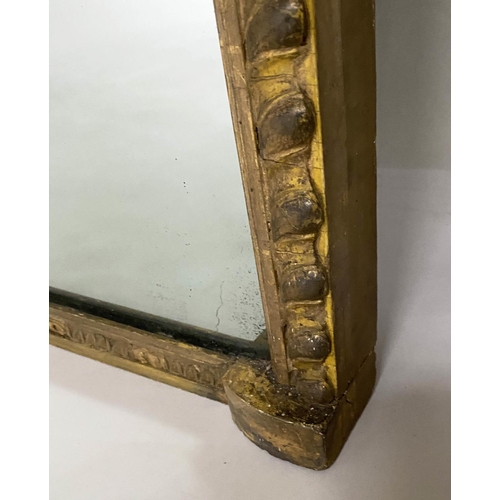 196 - OVERMANTEL MIRROR, 178cm H x 102cm W, Victorian giltwood arched rectangular frame, with shield crest... 