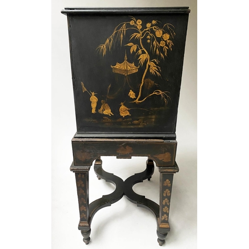 197 - CHEST ON STAND, 61cm W x 46cm D x 110cm H, 17th century lacquered and gilt Chinoserie decorated, wit... 
