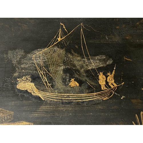 197 - CHEST ON STAND, 61cm W x 46cm D x 110cm H, 17th century lacquered and gilt Chinoserie decorated, wit... 