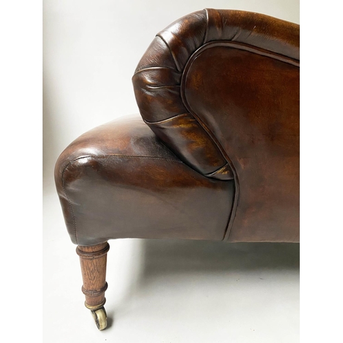 200 - ARMCHAIRS, a pair, 82cm W,  19th century oak, in the Howard manner, with button natural leather and ... 