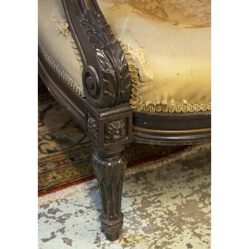 259 - CANAPE, 109cm H x 183cm W, circa 1870, Napoleon III, brown lacquered and brass mounted, with Aubusso... 