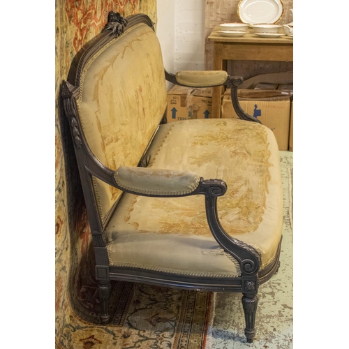 259 - CANAPE, 109cm H x 183cm W, circa 1870, Napoleon III, brown lacquered and brass mounted, with Aubusso... 