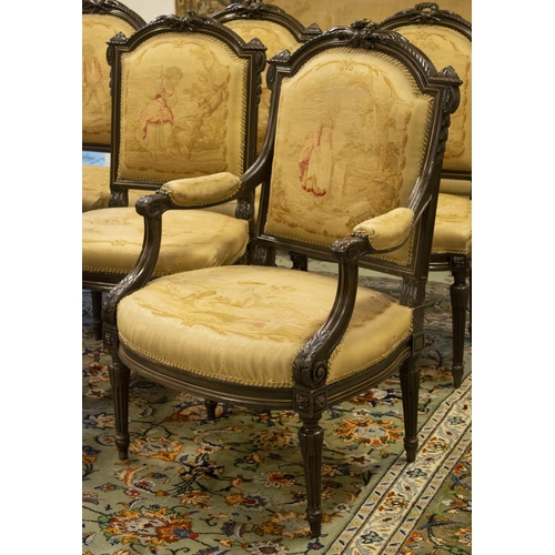 260 - SALON CHAIRS, a set of six, en suite with previous lot, including a pair of fauteuils, 102cm H x 63c... 