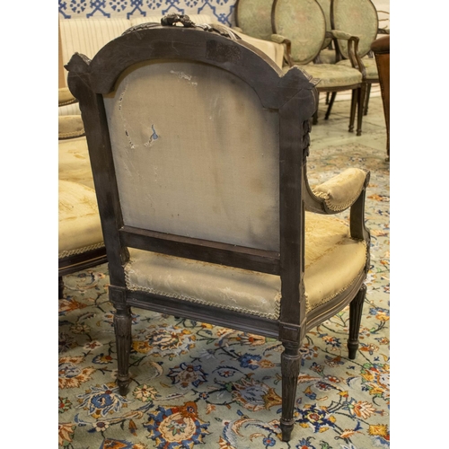 260 - SALON CHAIRS, a set of six, en suite with previous lot, including a pair of fauteuils, 102cm H x 63c... 