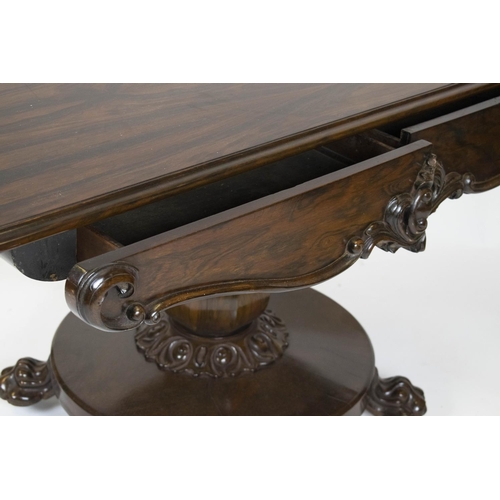 271 - CENTRE TABLE, 73cm H x 138cm W x 71cm D, mid Victorian, rosewood, with two drawers on pedestal and c... 