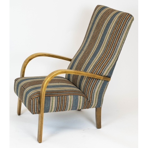 272 - HALABALA ARMCHAIRS, a pair, 92cm H x 55cm W, ash framed, in striped fabric. (2)