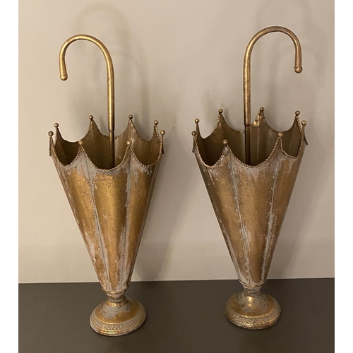 526 - UMBRELLA STANDS, a pair, 75cm x 29cm, gilt metal. (2)