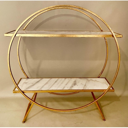 527 - DRINKS STAND, 102cm x 89cm x 29cm, Art Deco style, gilt metal, marble inserts.