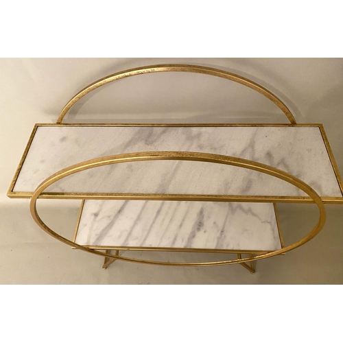 527 - DRINKS STAND, 102cm x 89cm x 29cm, Art Deco style, gilt metal, marble inserts.