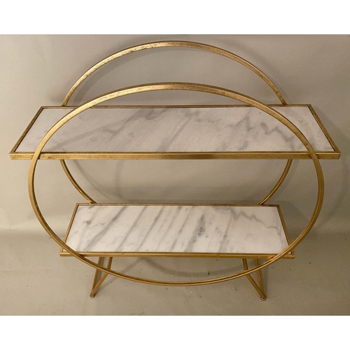 527 - DRINKS STAND, 102cm x 89cm x 29cm, Art Deco style, gilt metal, marble inserts.