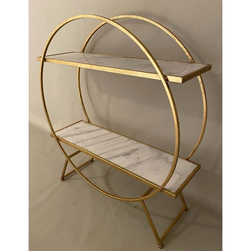 527 - DRINKS STAND, 102cm x 89cm x 29cm, Art Deco style, gilt metal, marble inserts.