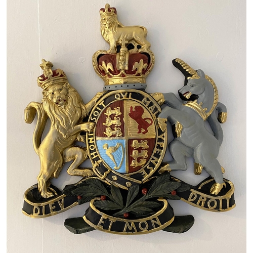 530 - ARMORIAL WALL RELIEF PLAQUE, 75cm x 70cm x 6cm, polychrome finish.