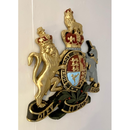 530 - ARMORIAL WALL RELIEF PLAQUE, 75cm x 70cm x 6cm, polychrome finish.