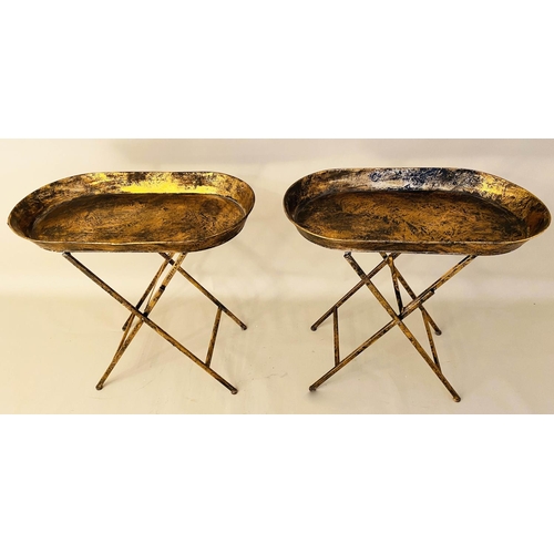 535 - SIDE TABLES, a pair, 66cm x 69cm x 39cm, aged gilt finish. (2)