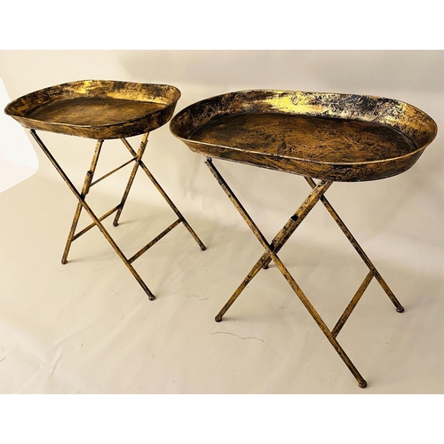 535 - SIDE TABLES, a pair, 66cm x 69cm x 39cm, aged gilt finish. (2)