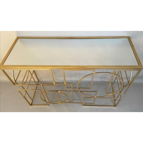 554 - CONSOLE TABLE, 1950's Italian style, gilt metal, mirror top, 81cm x 120cm x 41cm.