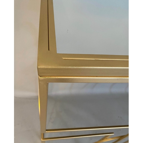 554 - CONSOLE TABLE, 1950's Italian style, gilt metal, mirror top, 81cm x 120cm x 41cm.